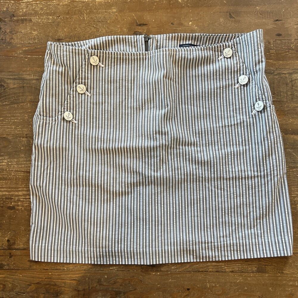 Tommy Hilfiger Blue Grey Striped Seersucker Sailor Mini Skirt Buttons Size 12